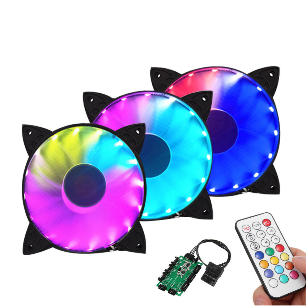 3PCS 120mm RGB Adjustable LED Cooling Fan with Controller Remote For PC Cooling