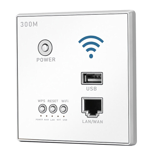 (White) 300M Wireless WIFI Wall Embedded Router WiFi Repeater Extender USB Charging Socket for Home Use 2