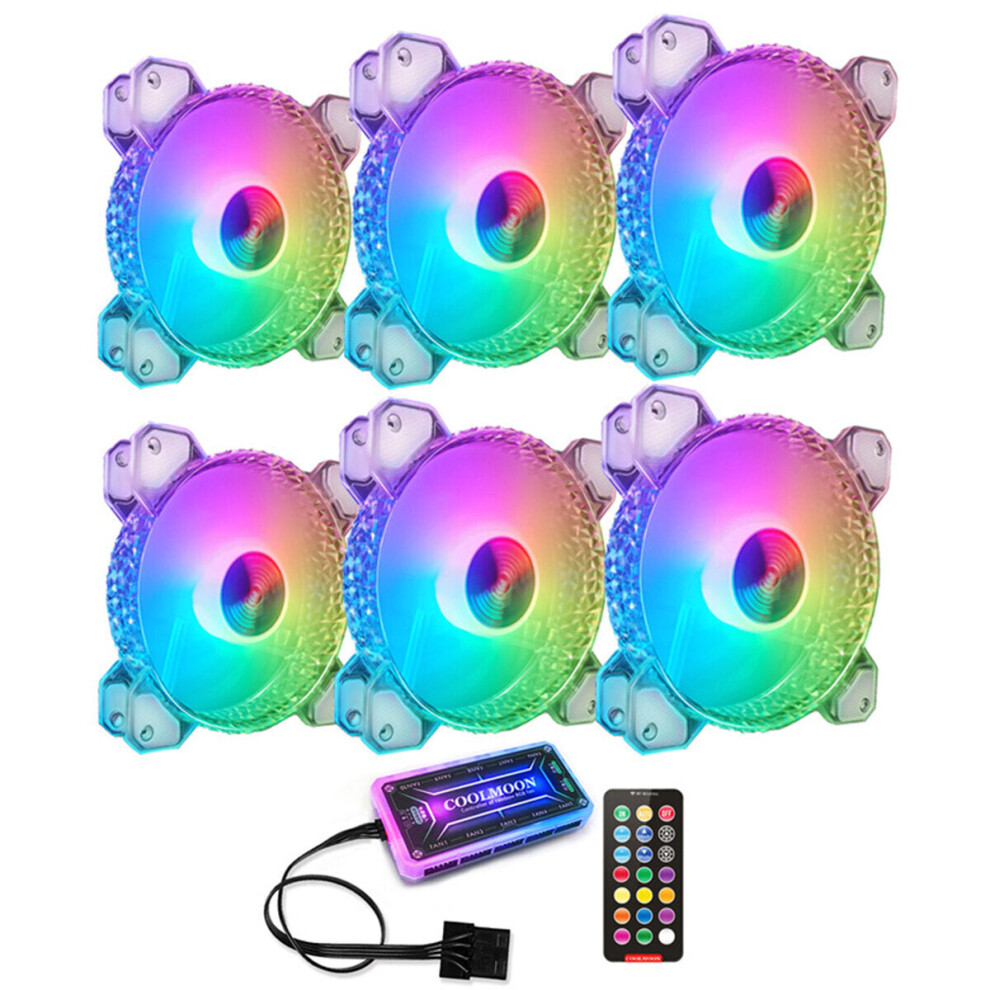 (3 fans + music controller) 3/6 Pcs 120mm RGB Fans Crystal Diamond PC Case Cooler Computer CPU Cooling Fan