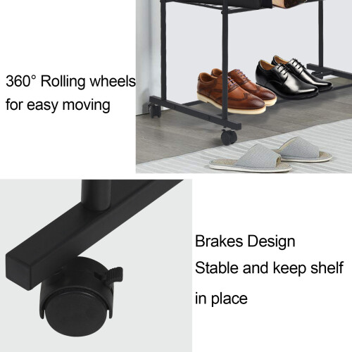 (Black) Clothes Double Rail Rack Garment Hanging Organizer 2