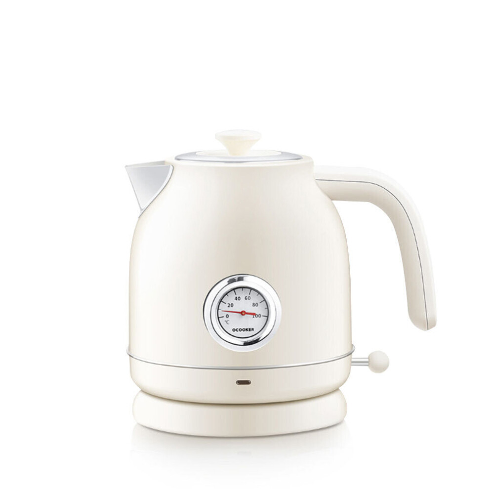 (Beige) 1.7L / 1800W Retro Electric Kettle with Thermometer Display Stainless Steel Water Kettle