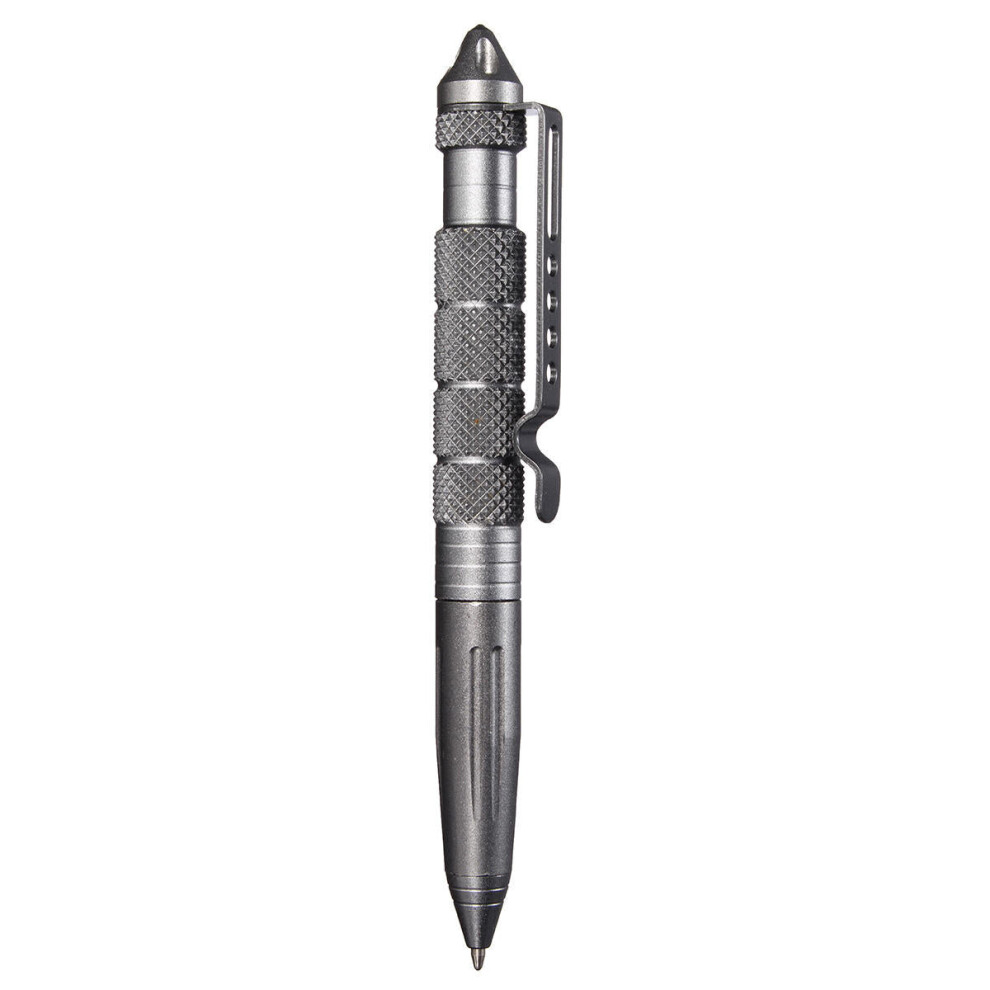 (Grey) 14.3cm Tactical Pen Multi-Function Tungsten Steel Alloy Attack Head Ballpoint Pen For Camping Hunting Climbing