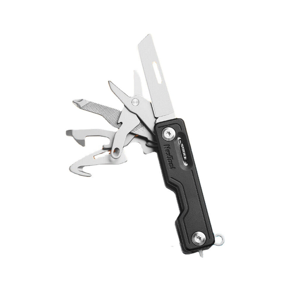 (Black) 10-in-1 Folding Multifunctional EDC Knife Mini Holder Card Pin Bottle Opener Scissors ABS Portable Fruit Knife Outdoor Survival Tools