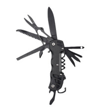 (Black) 15-in-1 Multifunction Folding Knife EDC Survival Tools Saw Scissors Opener Carabiner Screwdriver Outdoor Camping Climbing Travel