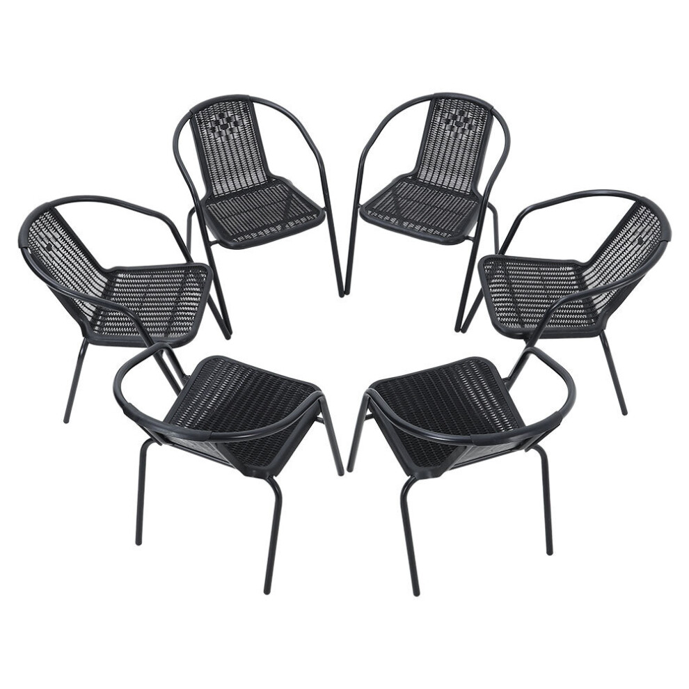 (6 x Black Rattan Chair Only) Garden Outdoor Patio Chairs Table with Parasol Hole