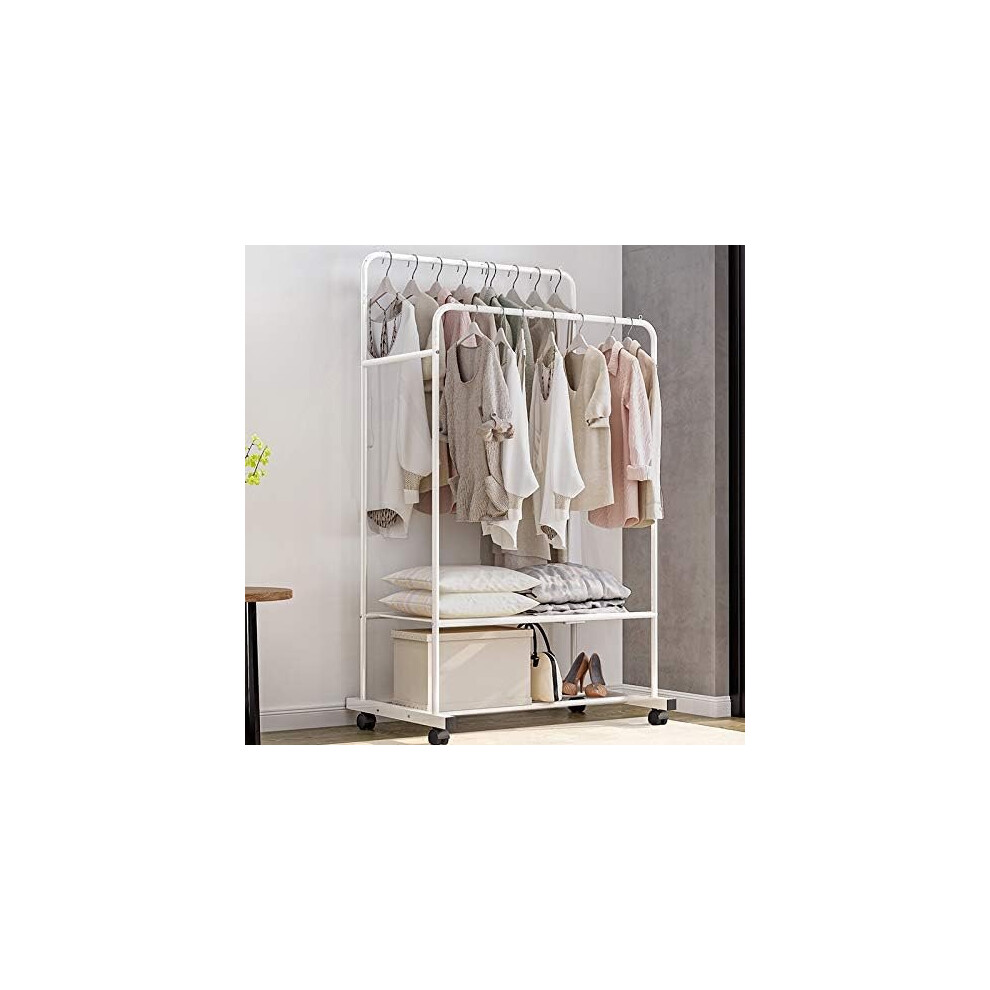 (Large White) Clothes Double Rail Rack Garment Hanging Organizer