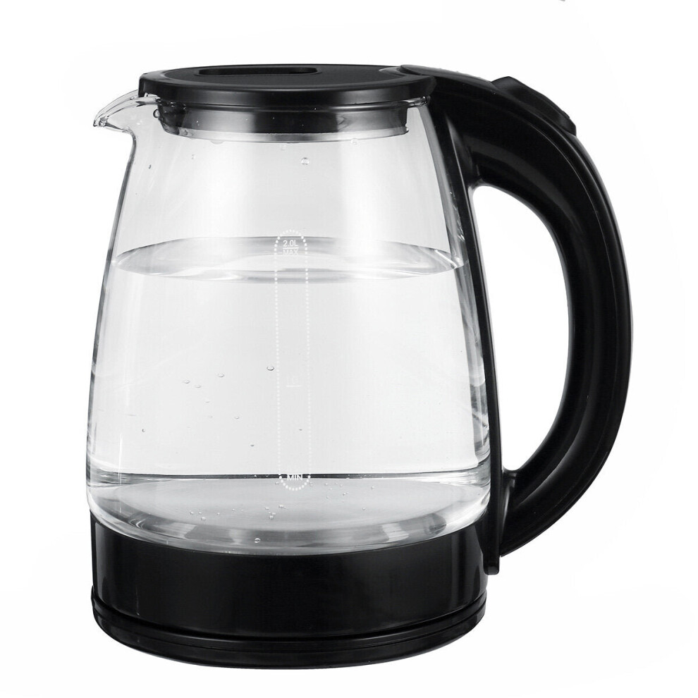 (Black) 1500W 2L Electric Kettle Stainless Steel Portable Glass Kettle with Blue Light Glass Water Pot Home Boiler Kitchen Water Kettle