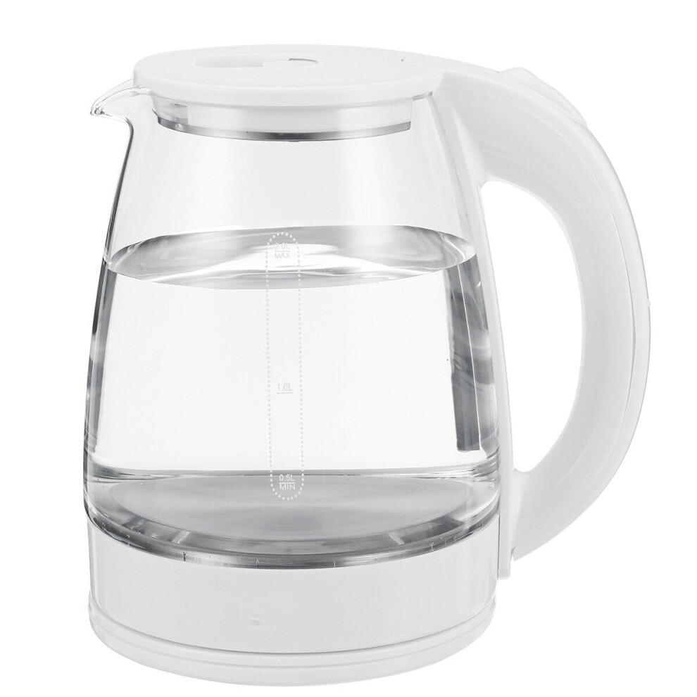 (White) 1500W 2L Electric Kettle Stainless Steel Portable Glass Kettle with Blue Light Glass Water Pot Home Boiler Kitchen Water Kettle