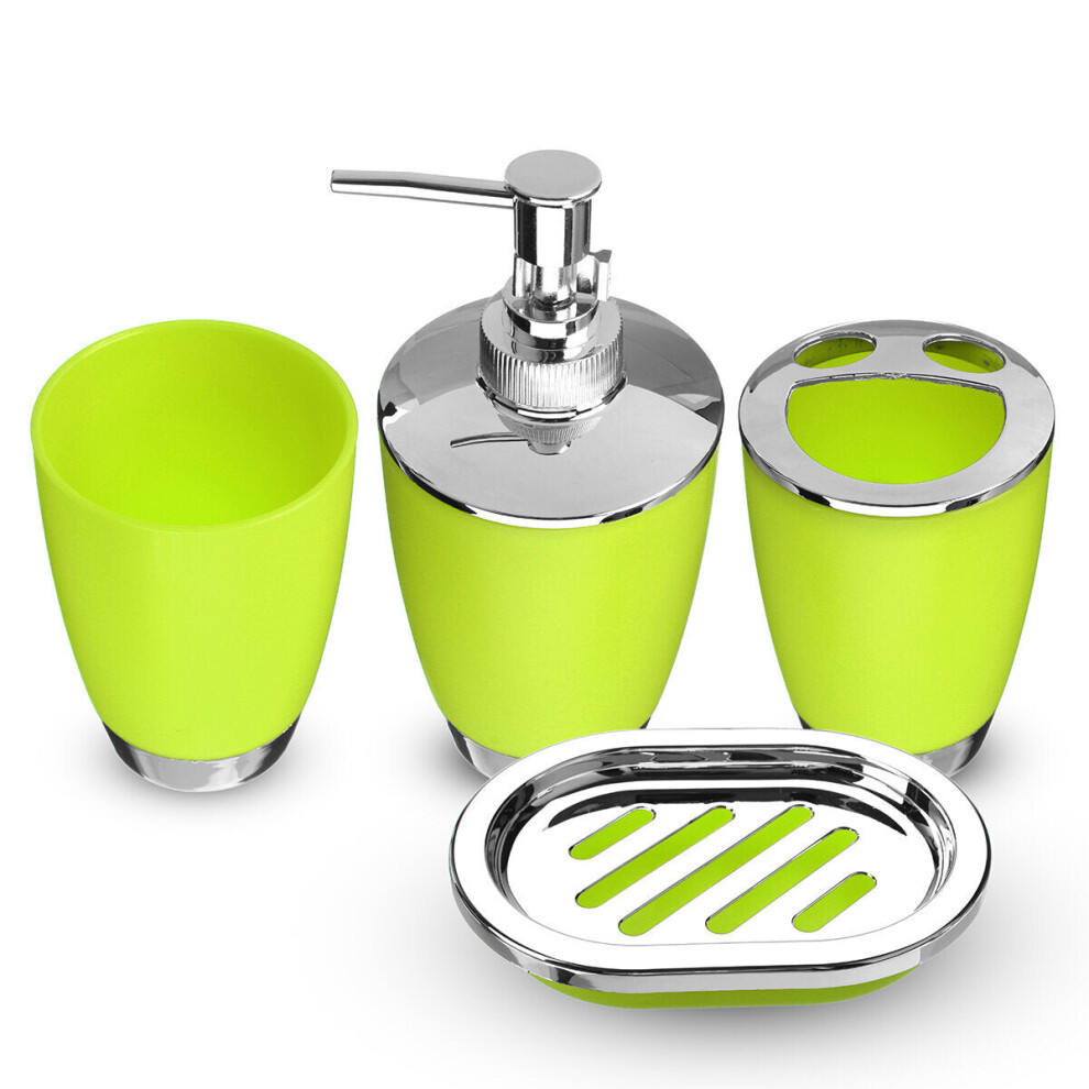 (Light Green) 4Pcs Plastic Bathroom Set Cup Toothbrush Holder Soap Dish Dispenser Bottle Washroom Accessories