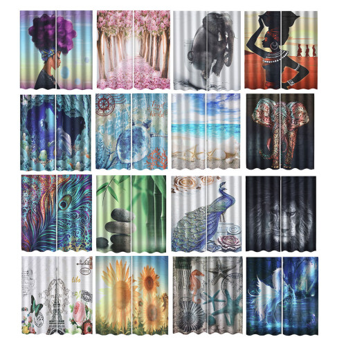 (N) 2 Panels/set Anti-UV Blackout Window Curtains 3D Effect Print Thermal Drapes 1