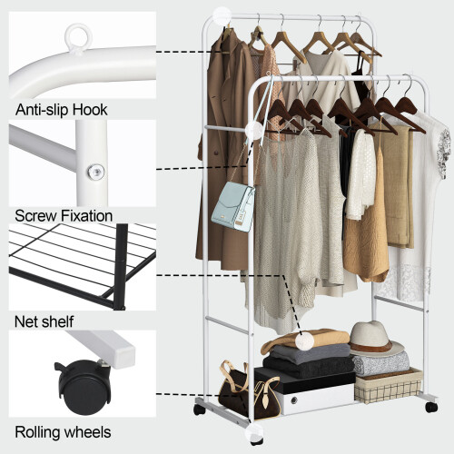 Metal Garment Rack Double Rail Clothes Storage Organizer Shelf 2