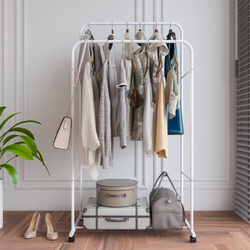 Metal Garment Rack Double Rail Clothes Storage Organizer Shelf 1