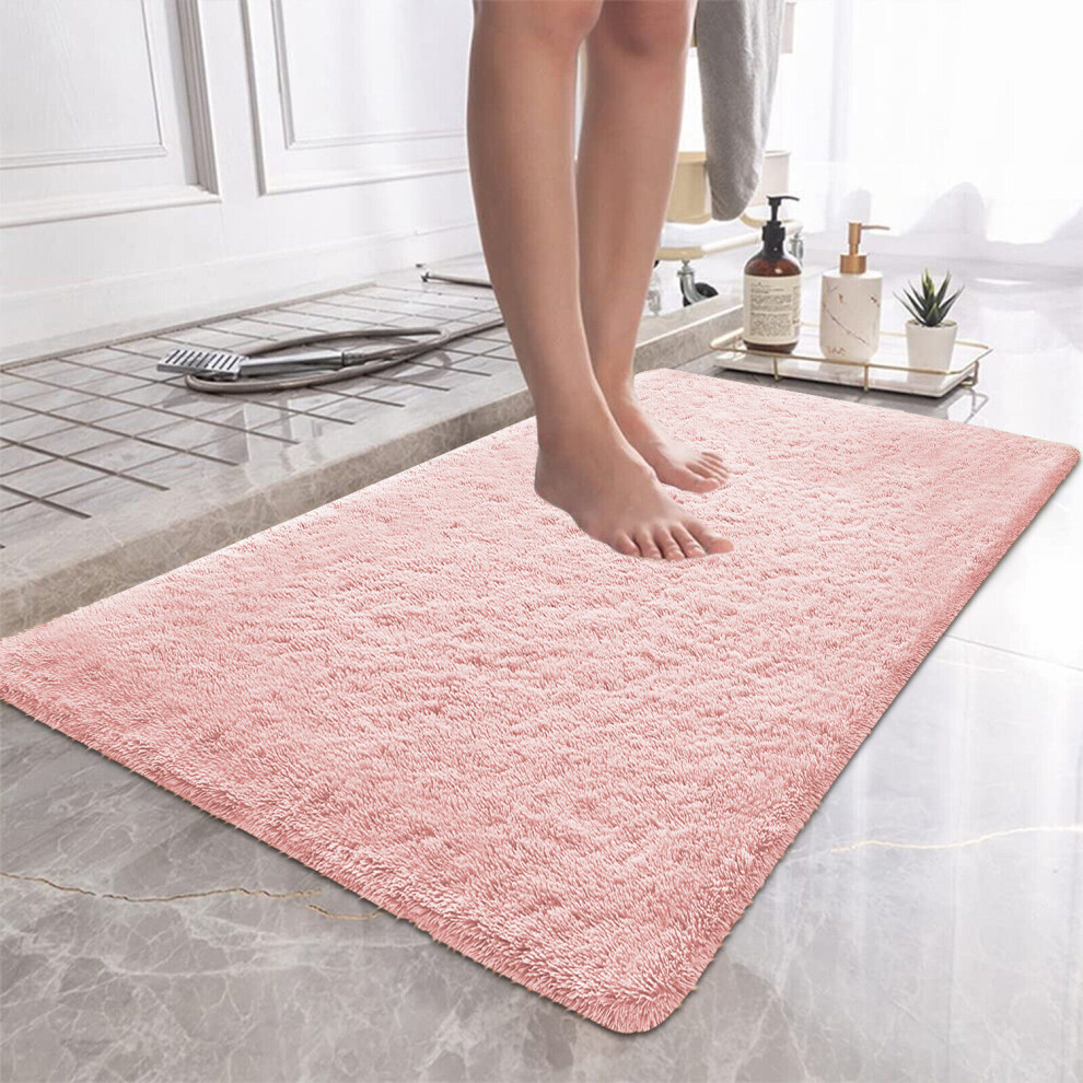 (Pink, 80cm x 150cm (2ft 6" x 5ft)) Non Slip Bath Mats Shaggy Fluffy Welcome Door Mats