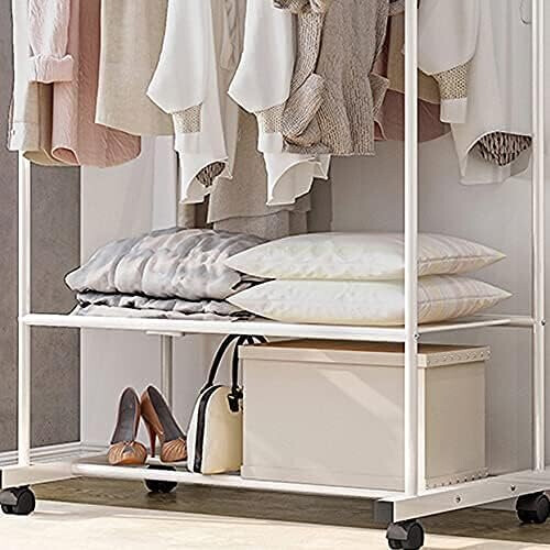 (White) Clothes Double Rail Rack Garment Hanging Organizer 2