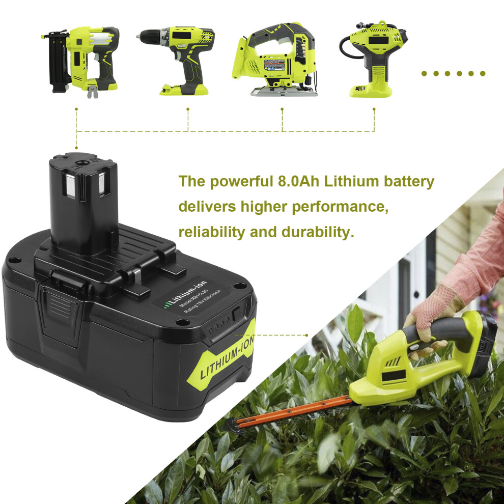 Bonacell 8.0Ah 18V Lithium Battery 2-Pack – High Capacity For Ryobi One+ P108 Tools