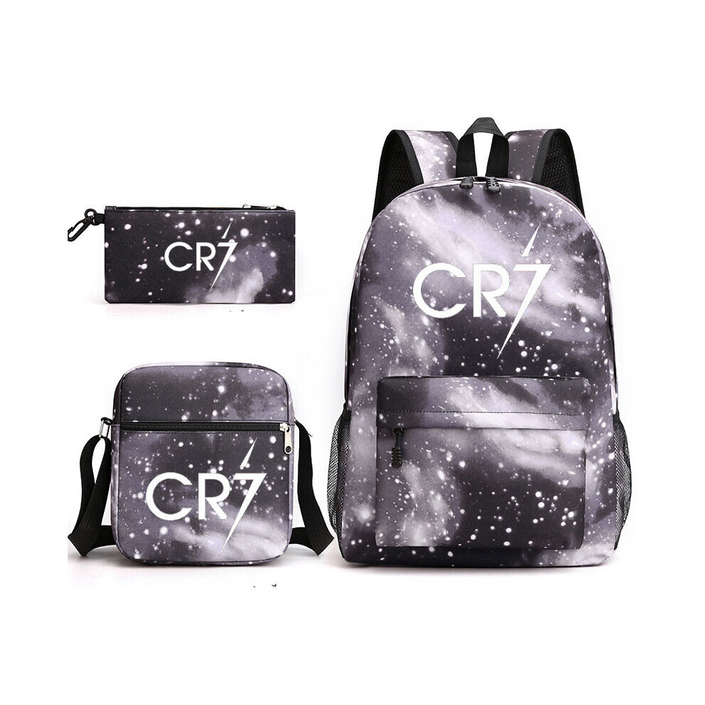 (Star Grey) Football Star CR7 Ronaldo Shoulder Bag Travel Backpack Set of 3