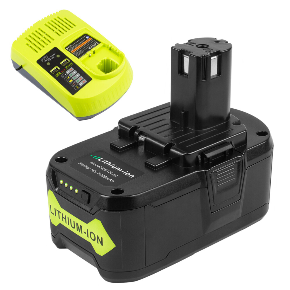 (1Xbattery& 1Xcharger) 8.0Ah P108 18Volt Replacement Battery Compatible For Ryobi 18V Lithium-Ion Battery P109 P107 P105 P104 P103 P102 P190 6901489029923