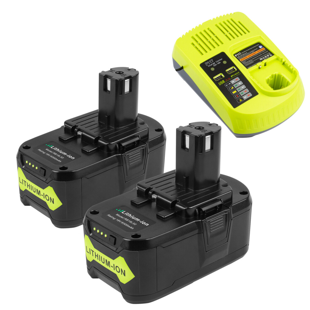 (2Xbattery& 1Xcharger) 8.0Ah P108 18Volt Replacement Battery Compatible For Ryobi 18V Lithium-Ion Battery P109 P107 P105 P104 P103 P102 P190 6901489029916
