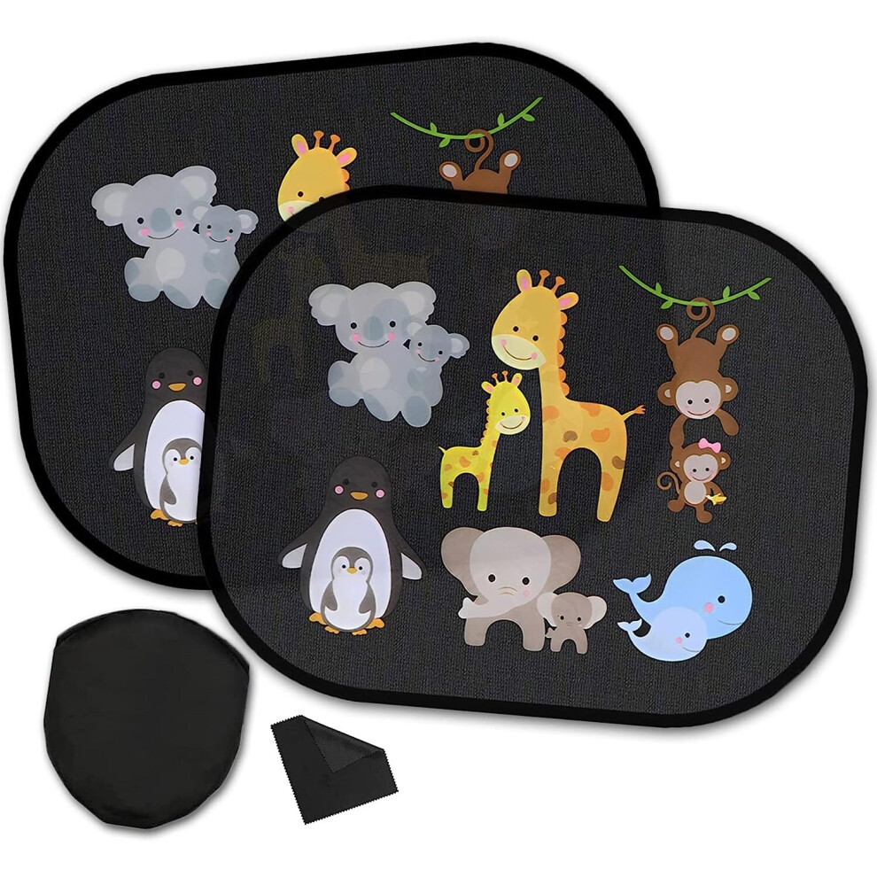 Baby Car Sun Shade, 2 Pieces Car Sun Shade 45x36cm Car Sun Shade No Need Suction Cup UV Protection Rear Car Sun Shade with Interesting Animal Pattern