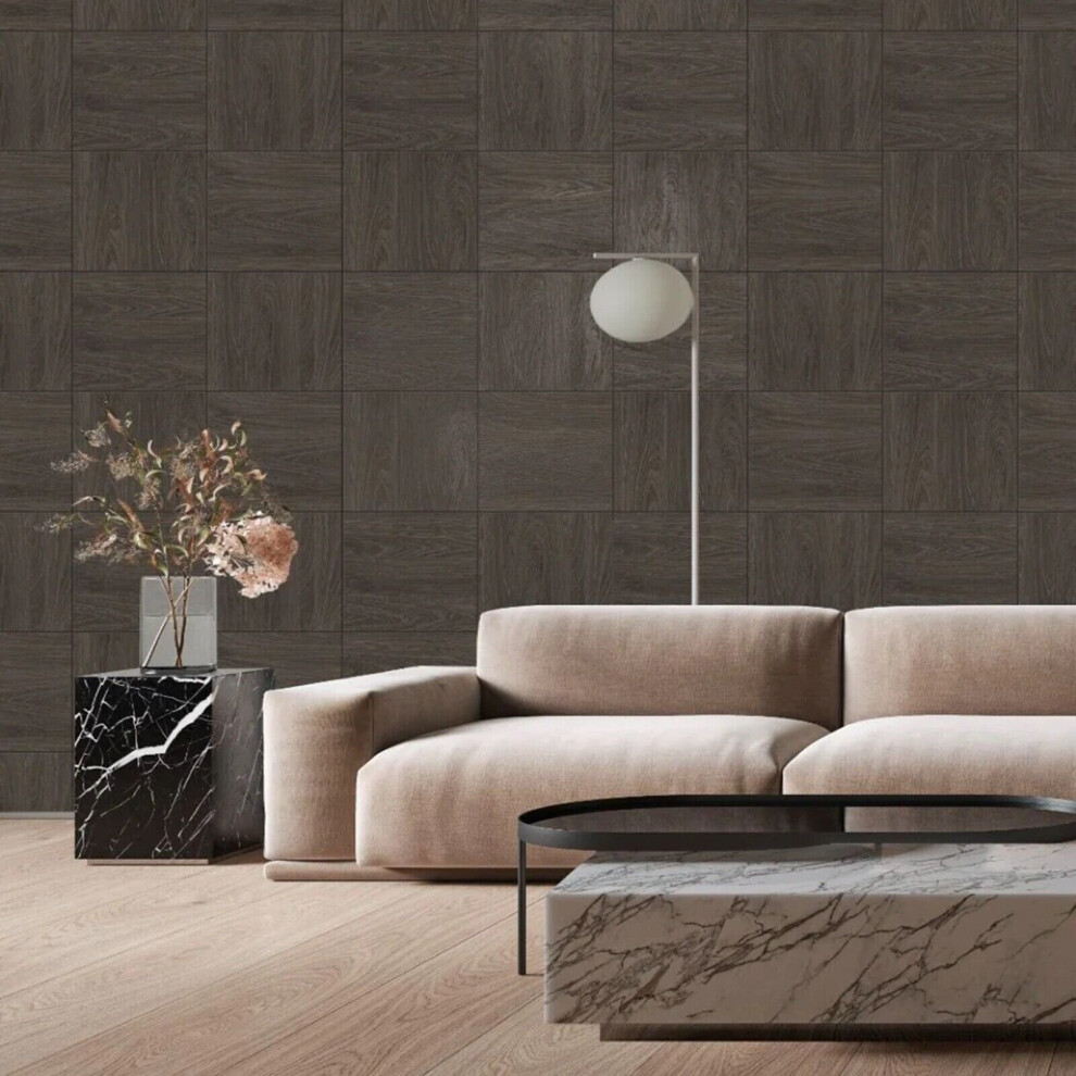 Wood Block Panel Wallpaper Dark Oak Heavyweight Realistic Wood Grain Rasch 5901638011756