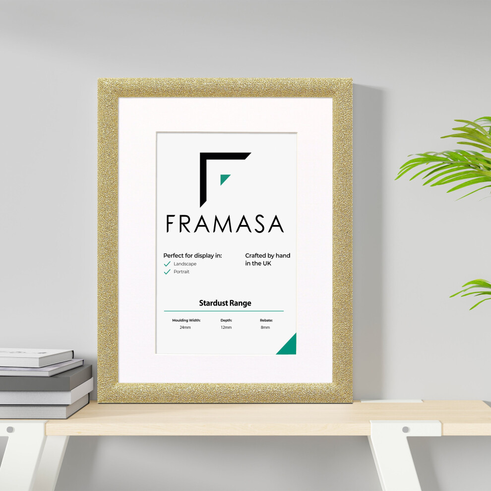 (Gold Frame White Mount, 5x3.5 Pic (7x5 Frame)) Black Stardust Glitter Sparkle Picture Frames Photo Frames Poster Frame With Multicolored Mounts-image-OPC-P7BYHRH-NEW