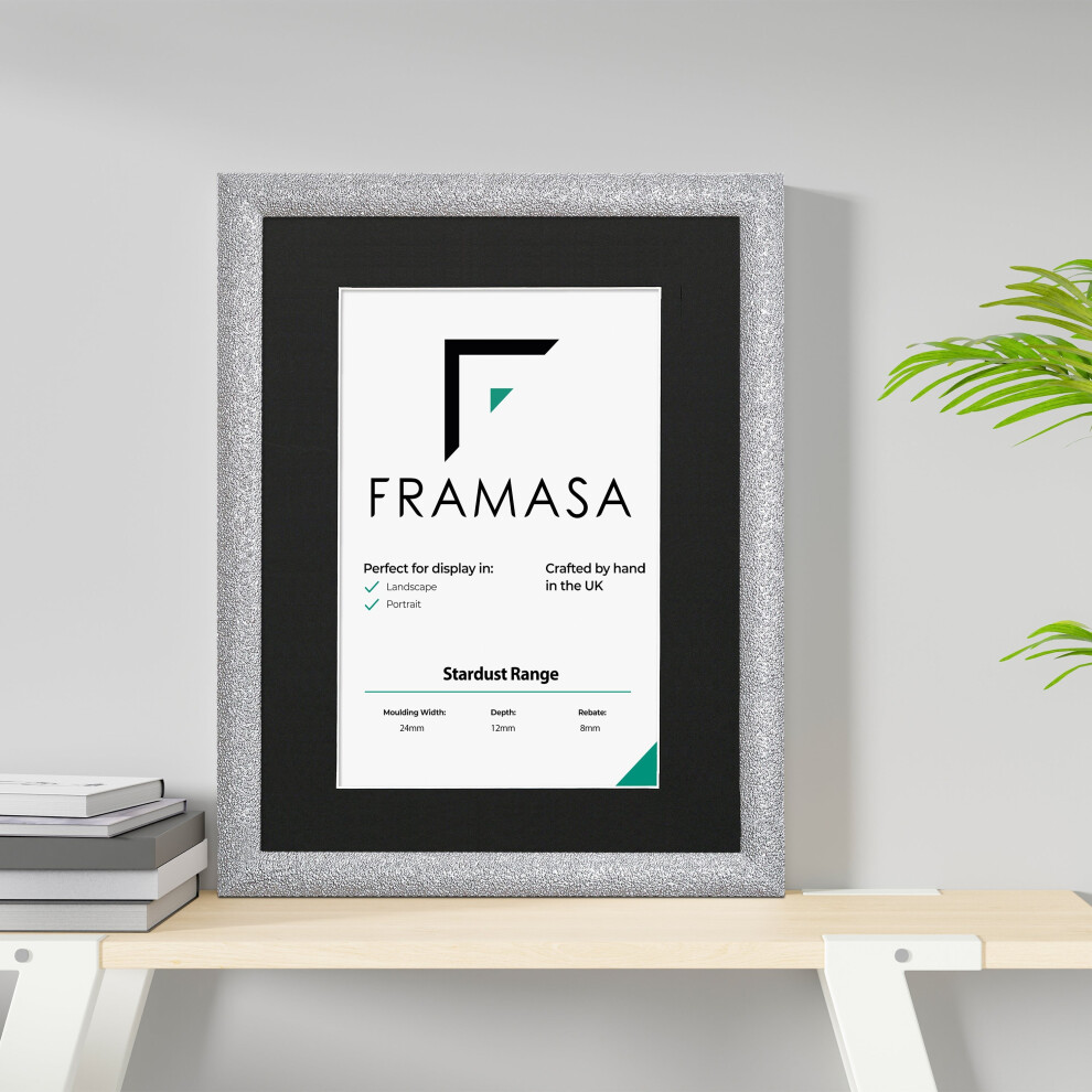 (Silver Frame Black Mount, 15x10 Pic (18x14 Frame)) Silver Stardust Glitter Sparkle Picture Frames Photo Frames Poster Frame With Multicolored Mounts-image-OPC-P7BYJ8B-NEW