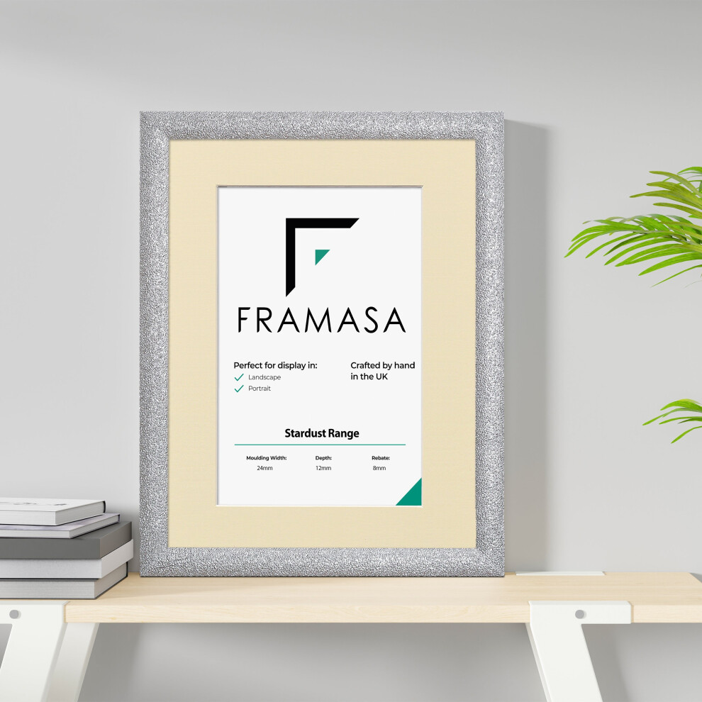 (Silver Frame Ivory Mount, 22x16 Pic (26x20 Frame)) Silver Stardust Glitter Sparkle Picture Frames Photo Frames Poster Frame With Multicolored Mounts-image-OPC-P7BYJCQ-NEW