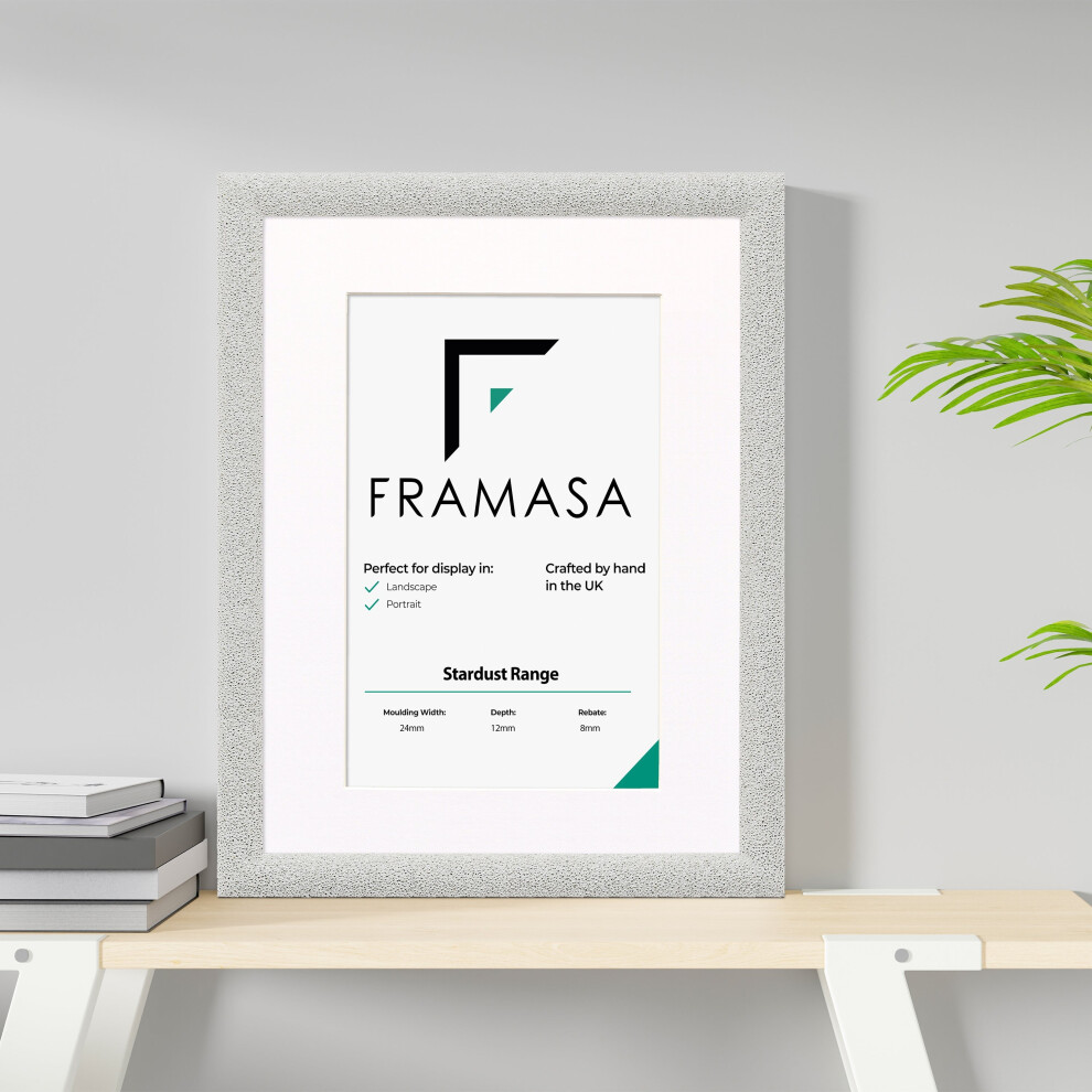 (White Frame White Mount, 16x12 Pic (20x16 Frame)) White Stardust Glitter Sparkle Picture Frames Photo Frames Poster Frame With Multicolored Mounts-image-OPC-P7BYJ5K-NEW