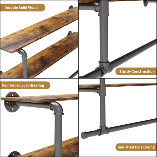 (Black) Industrial Pipe Clothing Rack Wall Mounted Garment 2