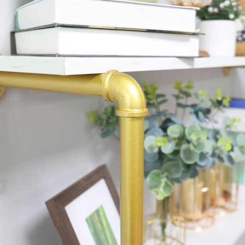 (Gold) Industrial Pipe Clothing Rack Wall Mounted Garment 2