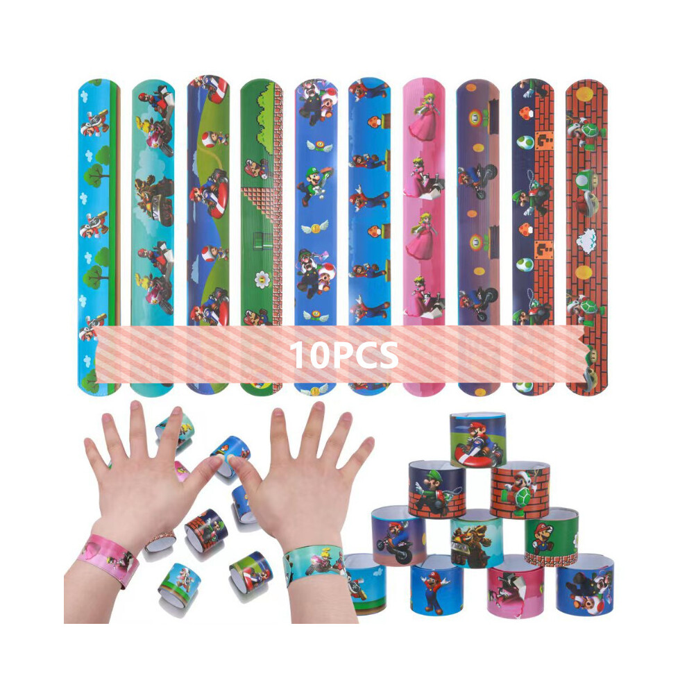 10x Super Mario Slap Band Snap Bracelet Kid Party Bags Favour Stocking