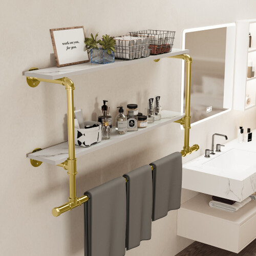 (Gold) Industrial Pipe Clothing Rack Wall Mounted Garment 1