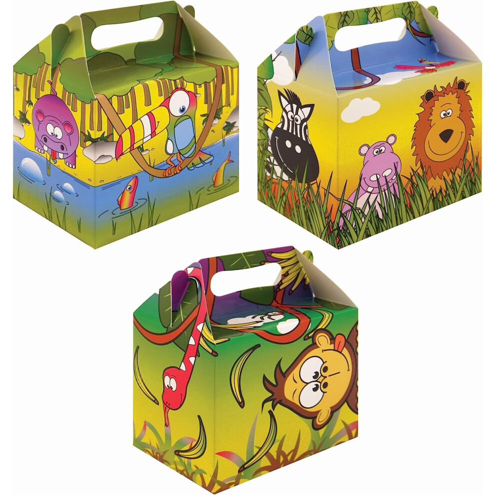 Jungle Design-12 Party Food Boxes Loot Lunch Meal Cardboard Gift Childrens Kids Happy Birthday