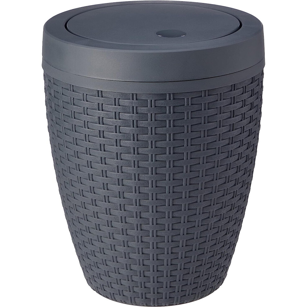 Addis Faux Rattan Round Swing Lid Bathroom Bin, Charcoal, 517488