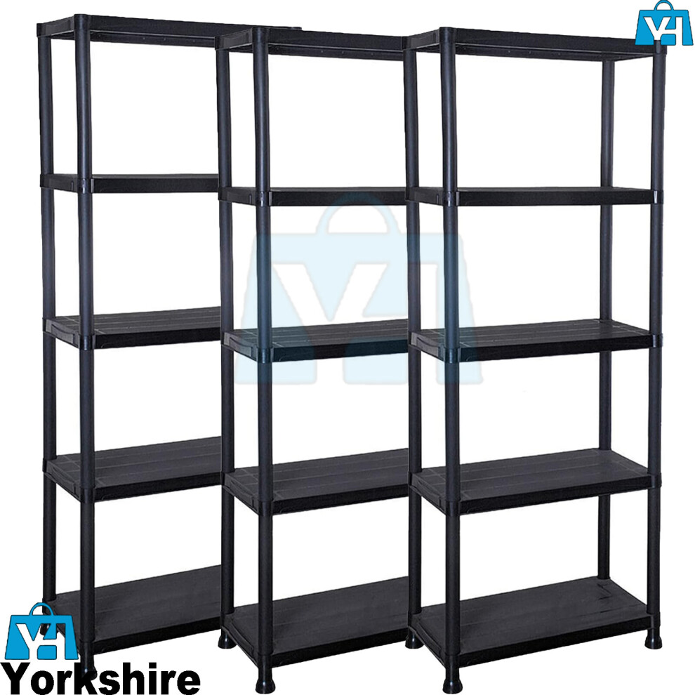 (3 x Shelves) 5 Tier Plastic Shelf Unit Storage Rack Shelves Warehouse Y Homeware