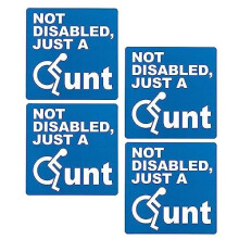 NOT REALLY DISABLED JUST A C#NT CAR DECALS - 100mm X 100mm - 4 Pack