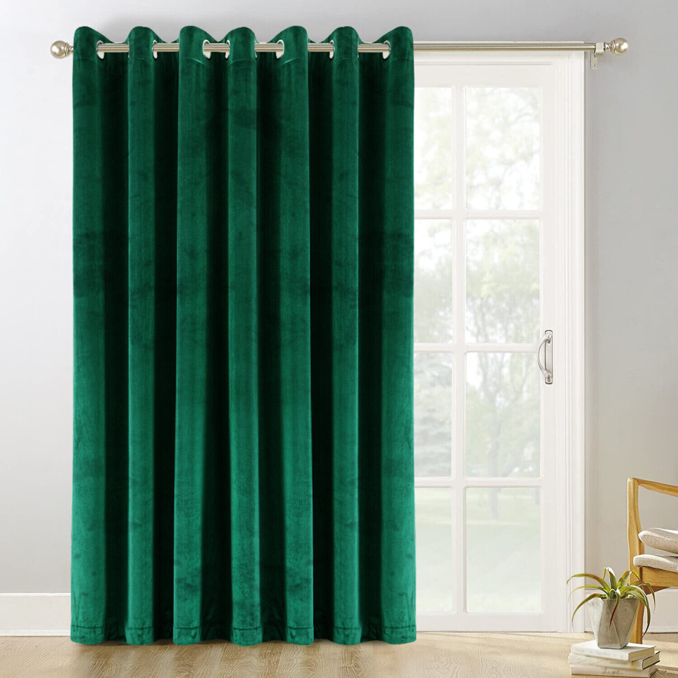 (66" x 84"-  (168cm x 213cm)) Velvet Curtains Eyelet Ring Top Ready Made Green