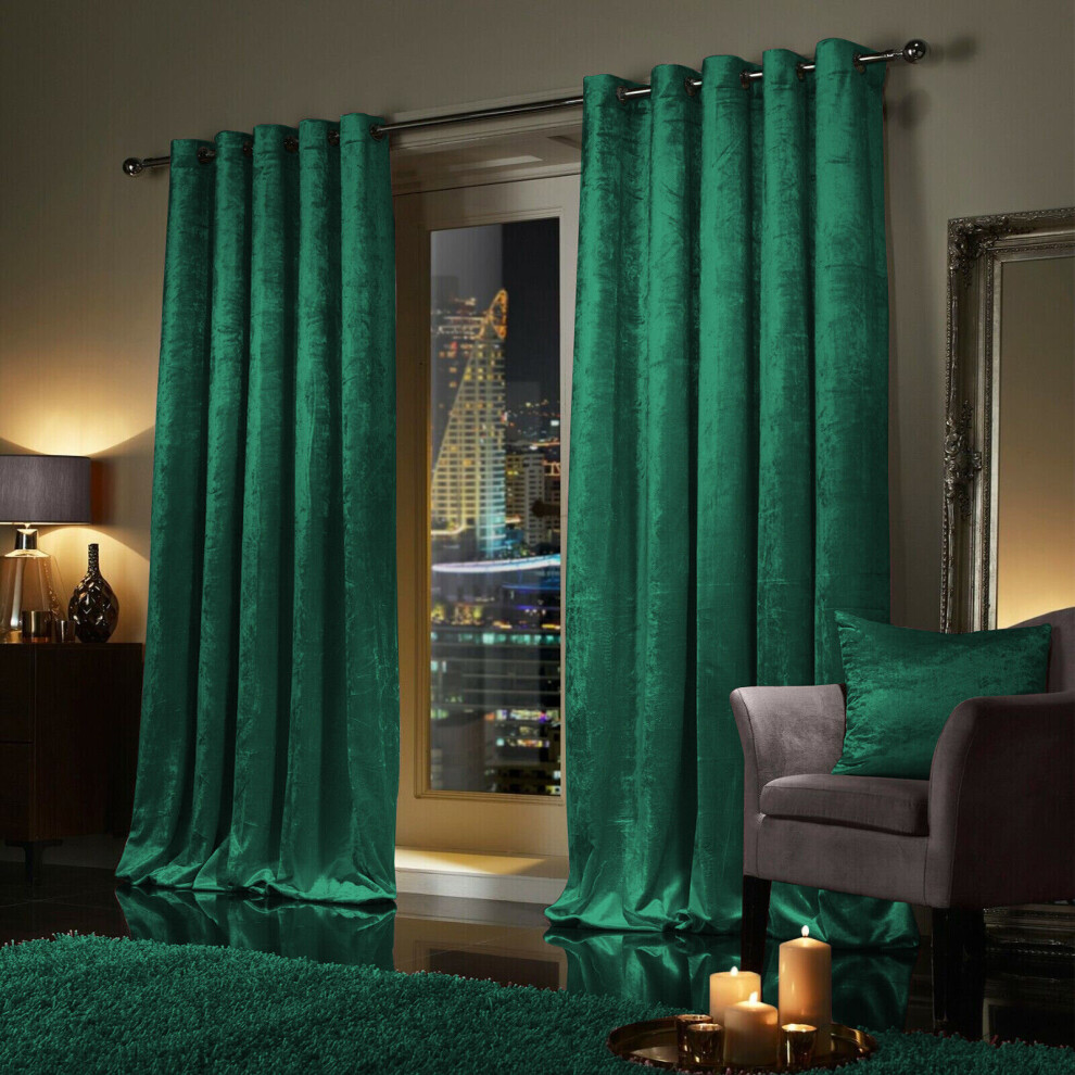 (66" x 72"-(168cm x 183cm)) Velvet Curtains Eyelet Ring Top Ready Made Green