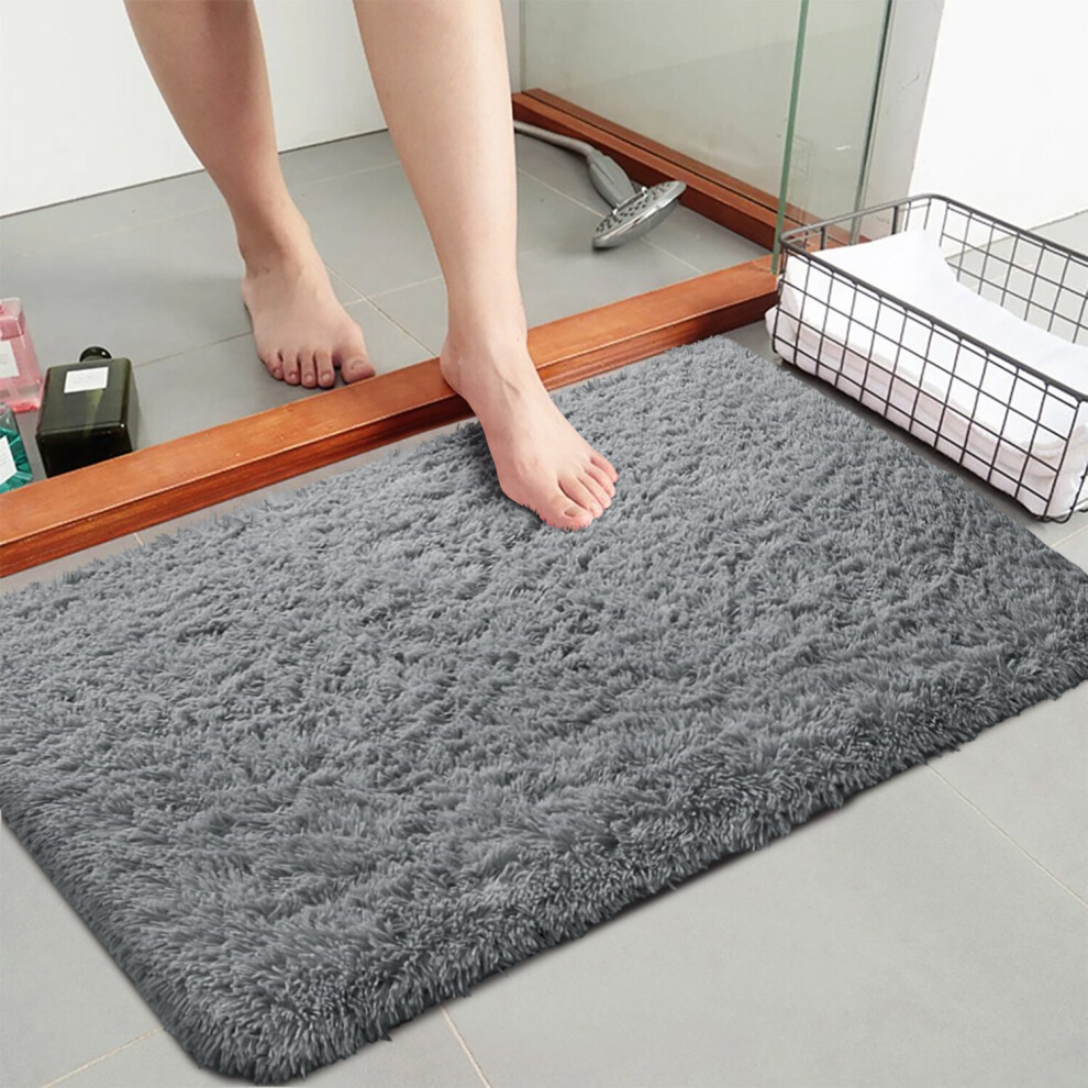 (Grey, 60cm x 110cm (2ft x 3ft 7")) Nonslip Mats Bath Door Mat Soft Shaggy Fluffy Mats