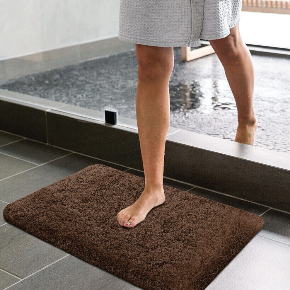 (Brown, 50 x 80 cm (1 ft 6 in x 2 ft 6 in)) Nonslip Mats Bath Door Mat Soft Shaggy Fluffy Mats