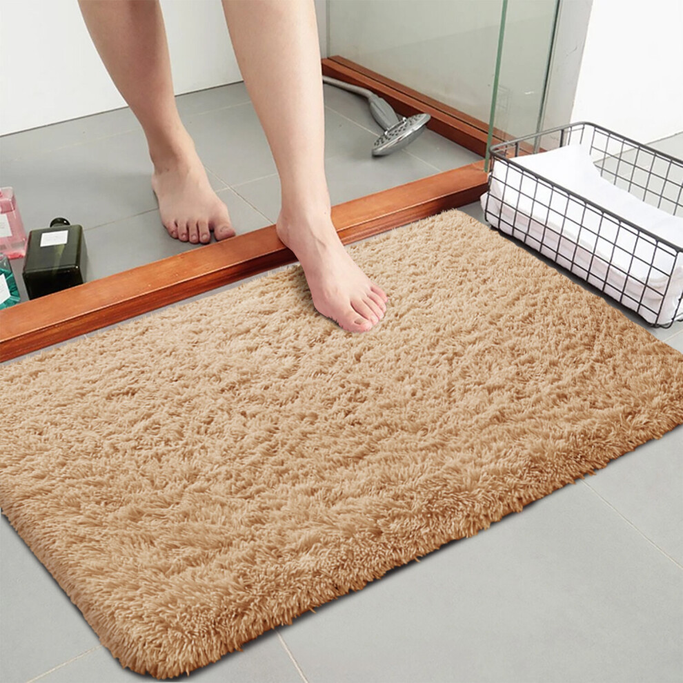 (Beige, 60cm x 110cm (2ft x 3ft 7")) Nonslip Mats Bath Door Mat Soft Shaggy Fluffy Mats