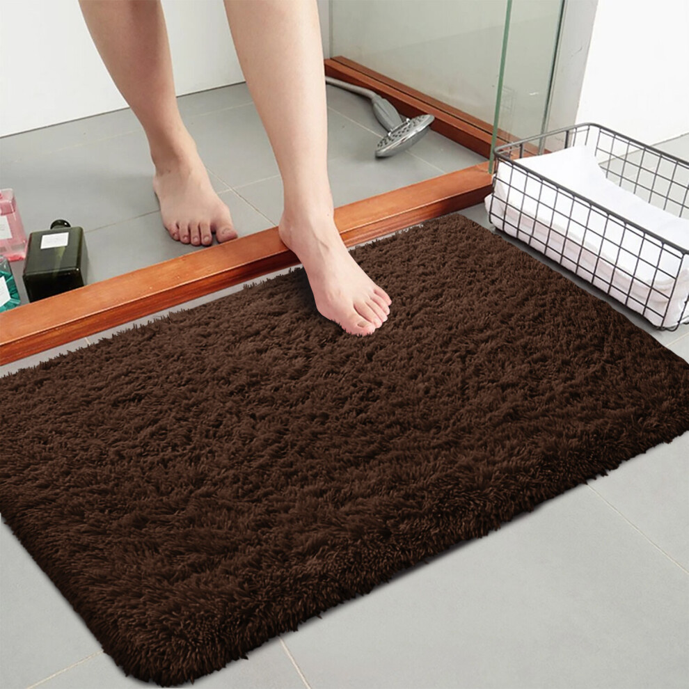 (Brown, 60cm x 110cm (2ft x 3ft 7")) Nonslip Mats Bath Door Mat Soft Shaggy Fluffy Mats