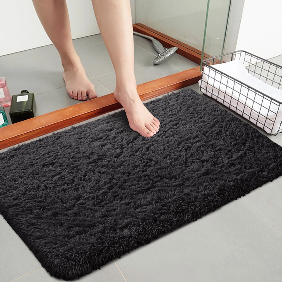 (Black, 60cm x 110cm (2ft x 3ft 7")) Nonslip Mats Bath Door Mat Soft Shaggy Fluffy Mats