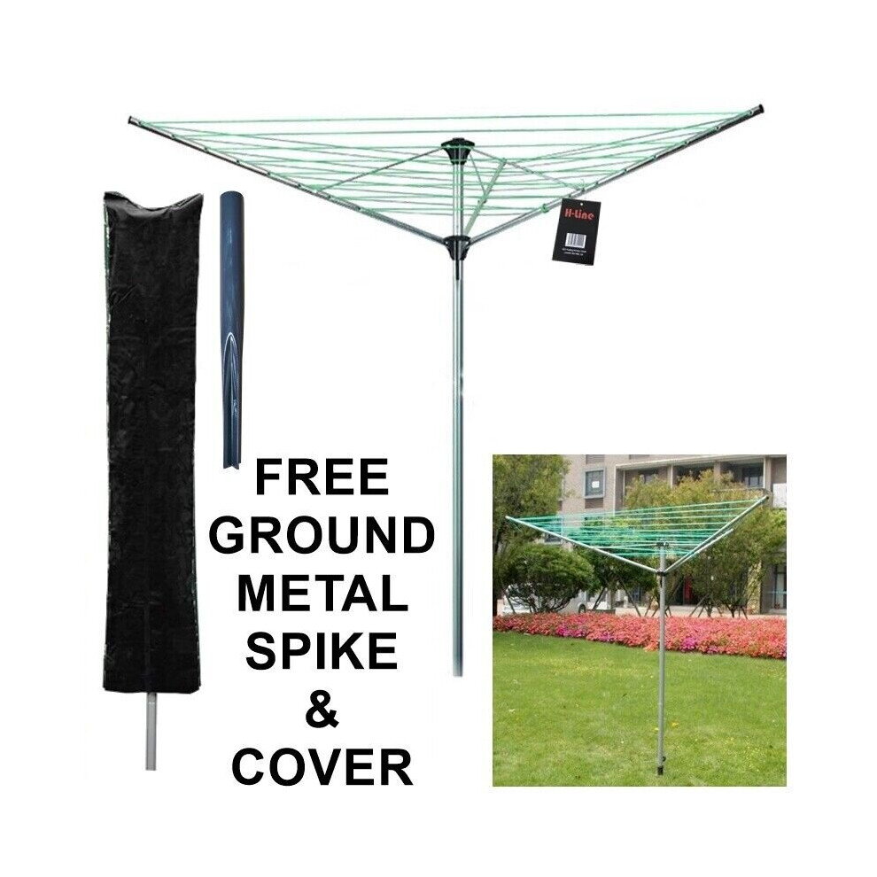 ROTARY AIRER 30M OUTDOOR 3 ARM CLOTHES WASHING LINE DRYER GROUND SPIKE & COVER