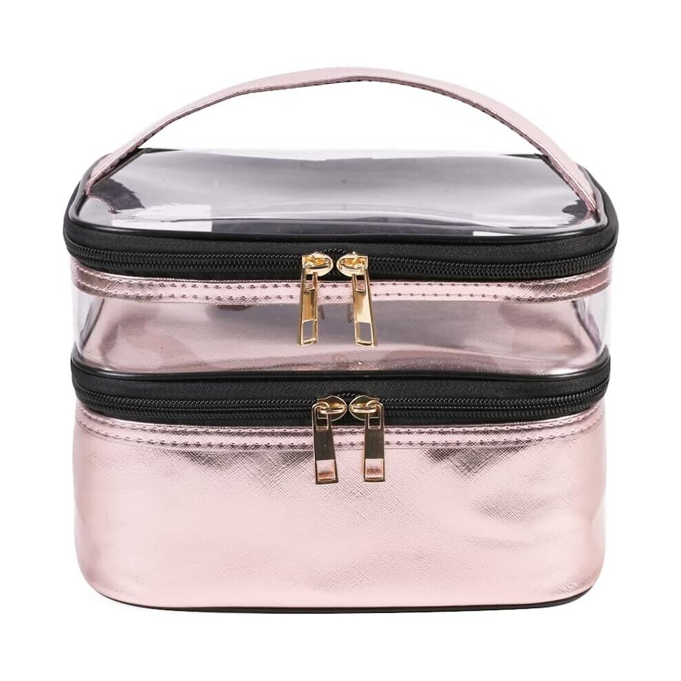 Gopatriot Memory Pink Cosmetic Bag Double Layer Travel Storage Cosmetic Bag Waterproof Makeup Brush Case,