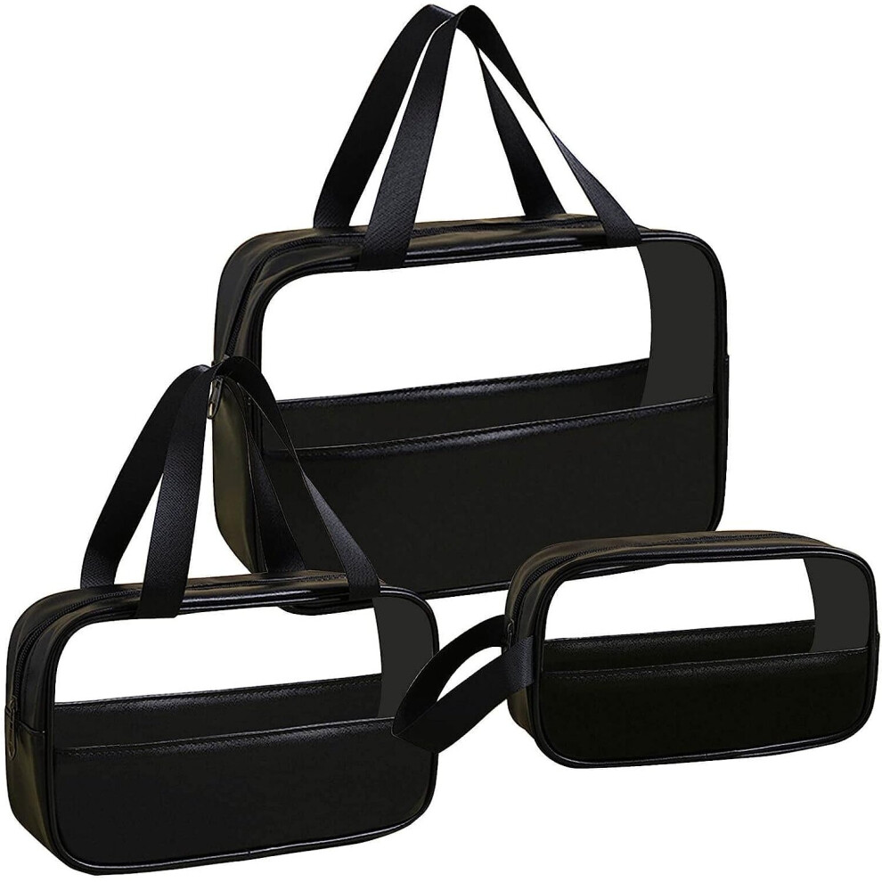Gopatriot Memory Black 3 Pack Women's Cosmetic Bag Transparent Travel Portable Travel Cosmetic Bag (Black)