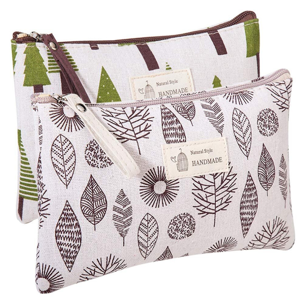 Gopatriot Memory 2 Pcs Women Funny Makeup Bag Cute Cosmetic Bag Pouch For Purse Toiletry Bag (Trees And Leaves)
