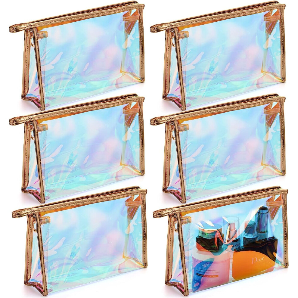 Gopatriot Memory 6 Pack Holographic Cosmetic Bags, Rainbow Color Cosmetic Bag Waterproof Makeup Zipper Bag