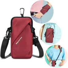 Phone Holder, Small Messenger Shoulder Holster Bag with Arm Strap (6.7", Red)