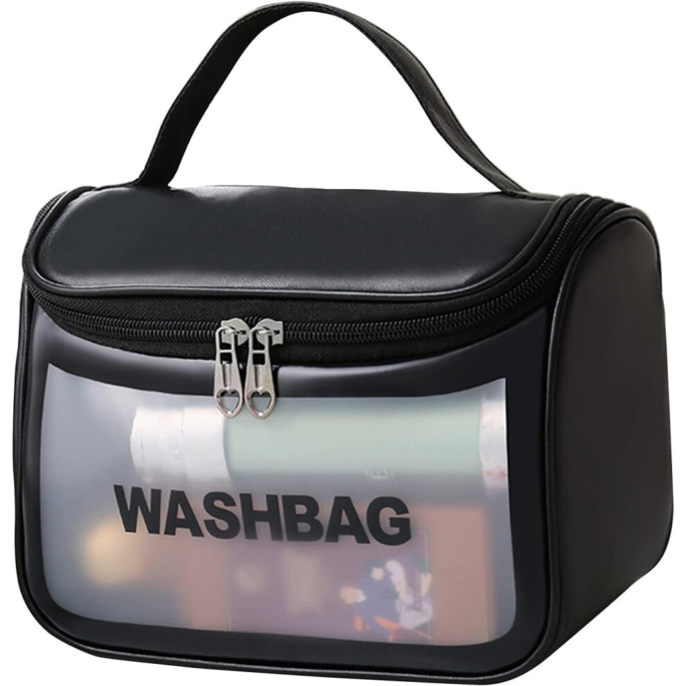Gopatriot Memory Black Large Cosmetic Bag, Translucent Flip Top Makeup Travel Bag